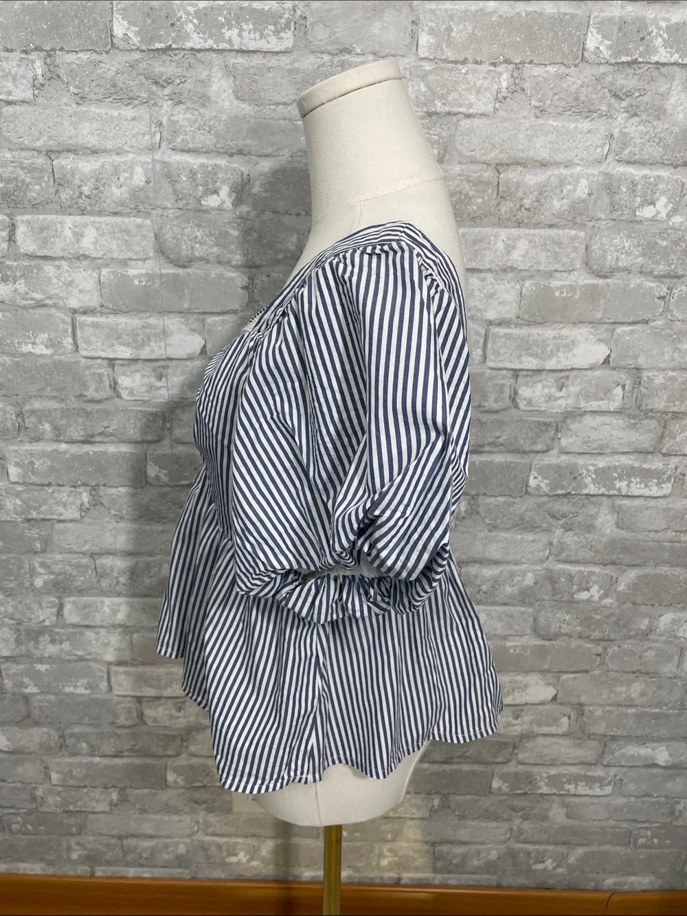 Old Navy Blue and White Striped Square-Neck Peplum Blouse